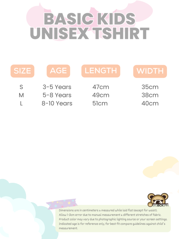 Size guide plain tshirt