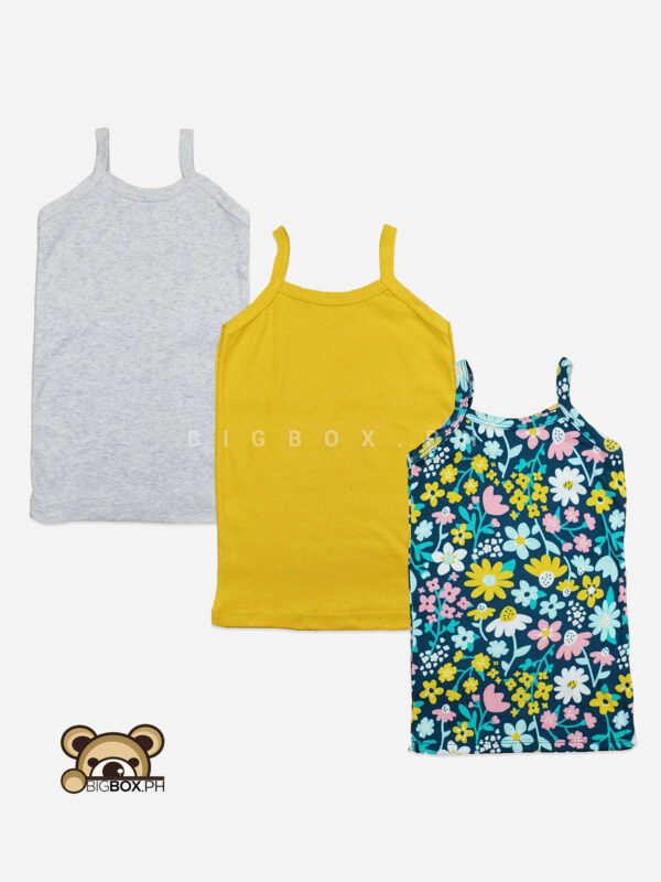 floral spaghetti tank top mustard and gray