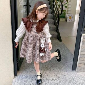 Fashion Vintage Classy Elegant Style Dress w/ Sling Plush Toy for Girls 1-8 Years Old