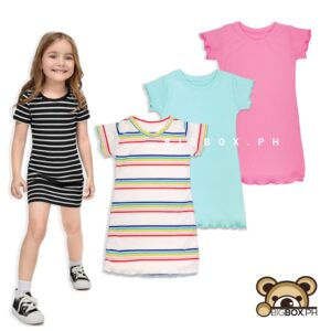 Kids Fashion Ribbed Cotton Dress with Lettuce Trim for Girls 2-10 Years Old