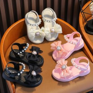Kids Fashion Ribbon Bow Pearl Sandals for Girls 1-10 Years Old